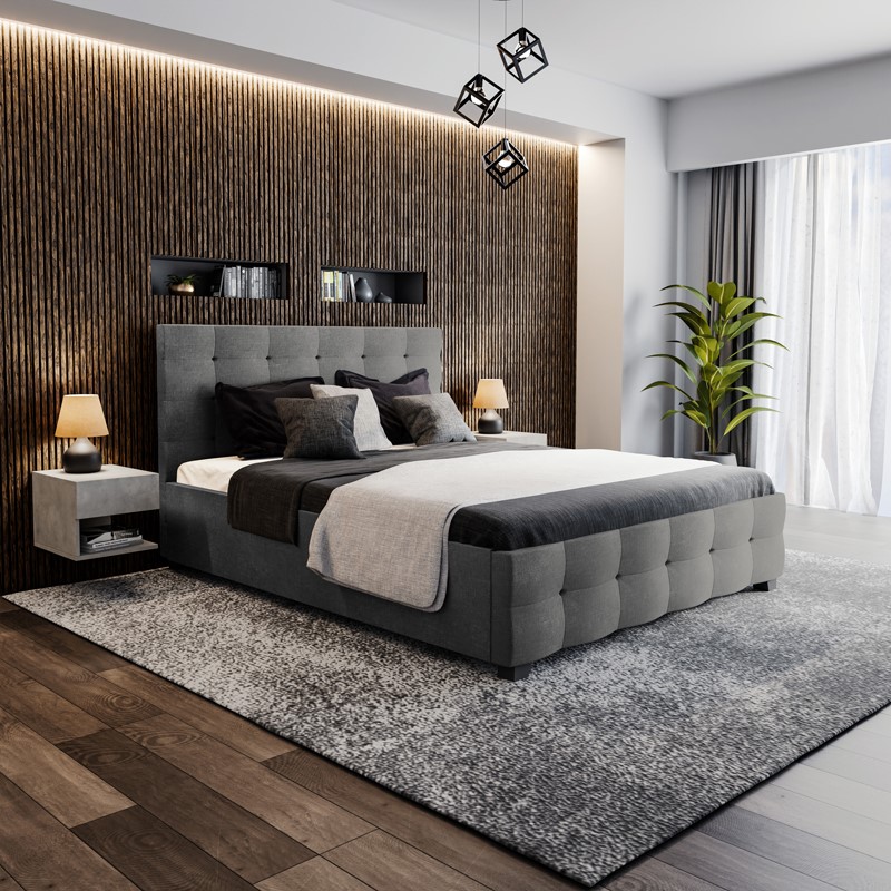 Κρεβάτι Roi pakoworld 160x200 ύφασμα ανθρακί + αποθηκευτικό χώρο - Image 2