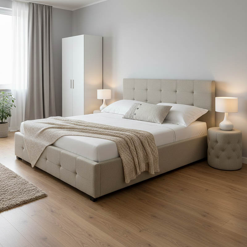 Κρεβάτι Roi pakoworld με αποθηκευτικό χώρο ύφασμα εκρού 160x200εκ - Image 2