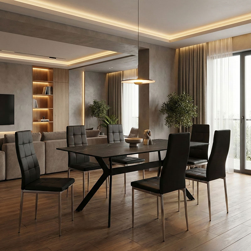 Τραπέζι Olivet pakoworld sintered stone μαύρο μαρμάρου-μαύρο 180x90x75εκ - Image 2