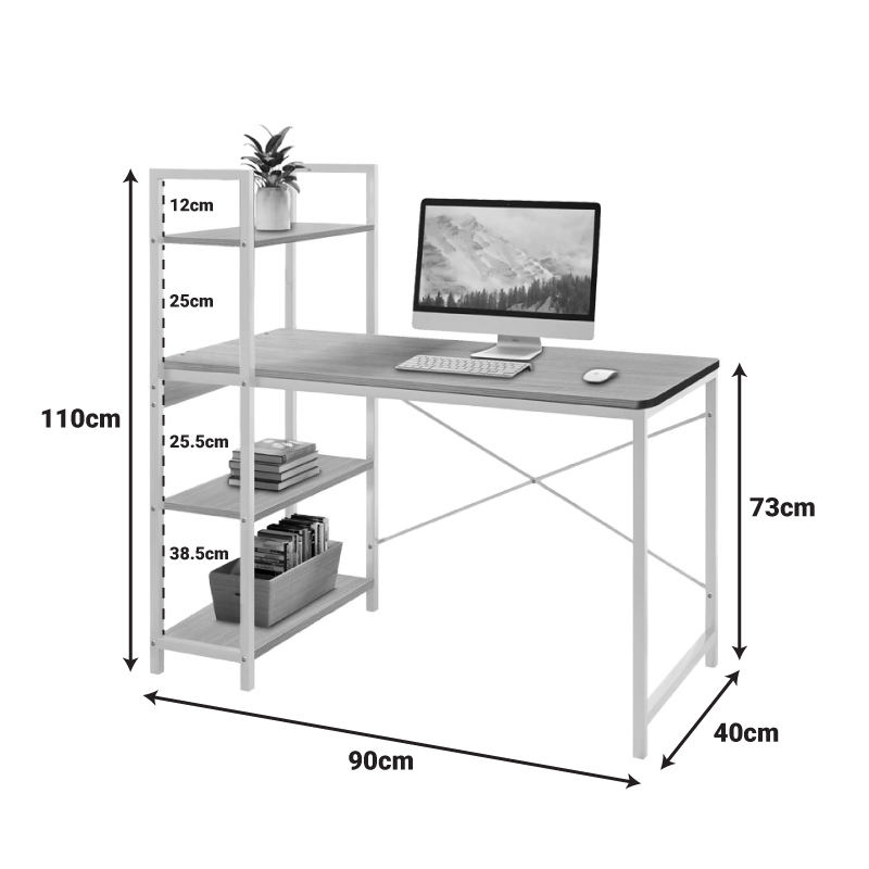 Γραφείο εργασίας Bencour pakoworld με βιβλιοθήκη mdf σε φυσική απόχρωση με μαύρο μέταλλο 90x40x110εκ - Image 2