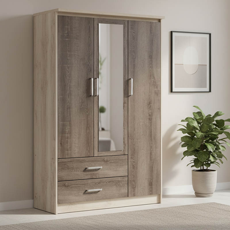 Ντουλάπα ρούχων τρίφυλλη OLYMPUS pakoworld χρώμα castillo-toro 120x57x183εκ - Image 2