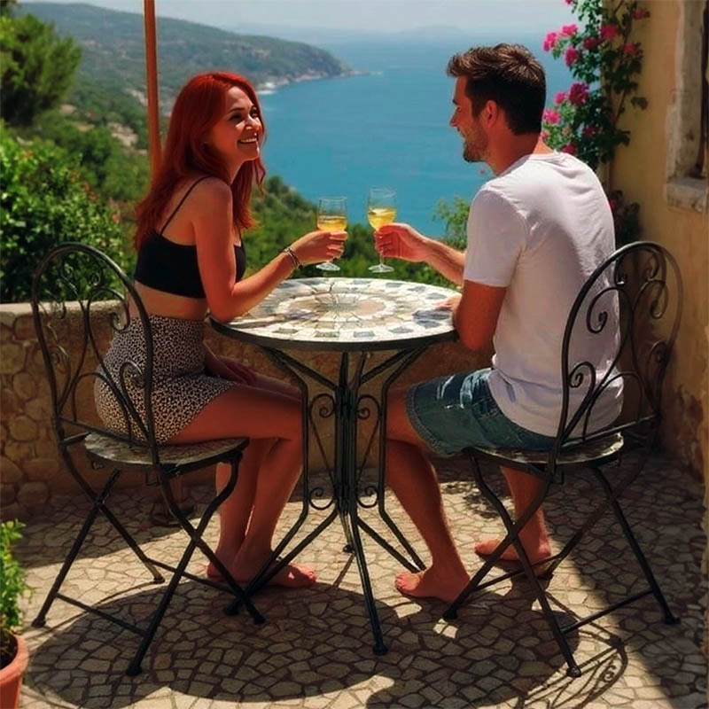 Τραπεζαρία Mosaic pakoworld σετ 3τεμ μέταλλο μαύρο - Image 2