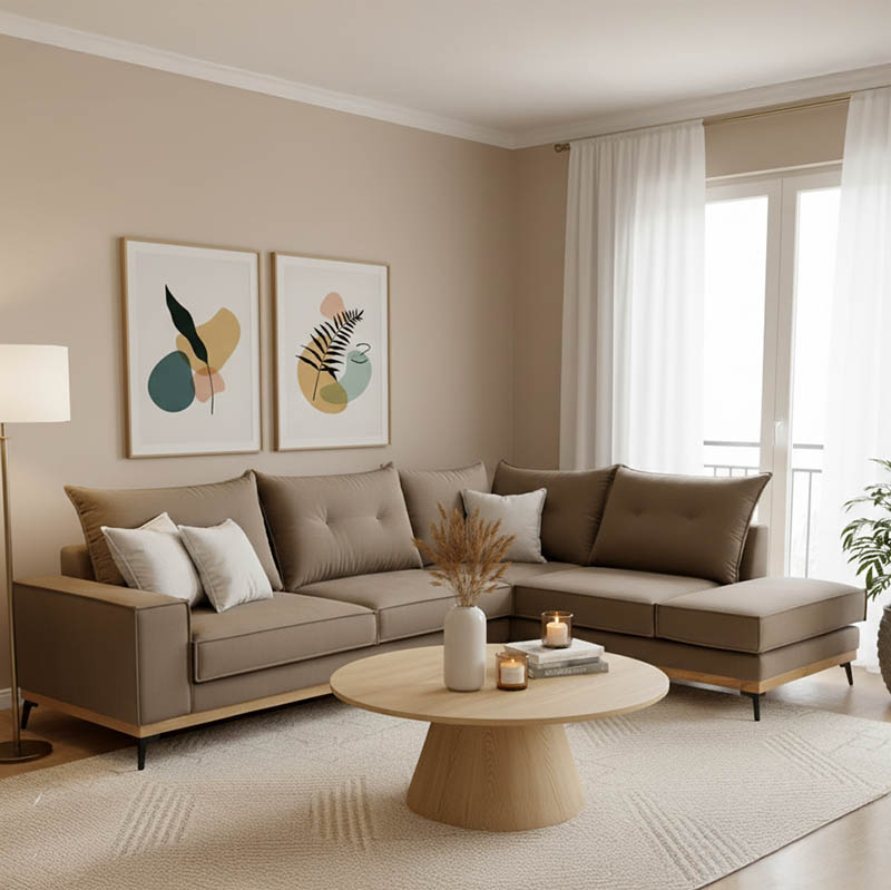 Γωνιακός καναπές αριστερή γωνία Luxury II pakoworld ύφασμα mocha-cream 290x235x95εκ - Image 2