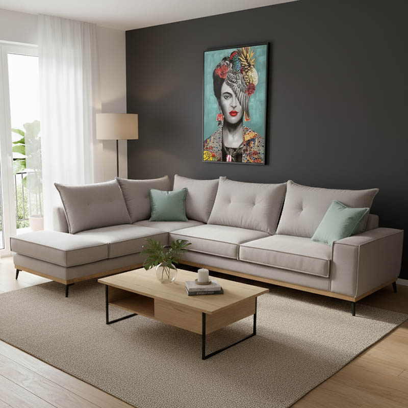 Γωνιακός καναπές δεξιά γωνία Luxury II pakoworld ύφασμα elephant-ciel 290x235x95εκ - Image 2