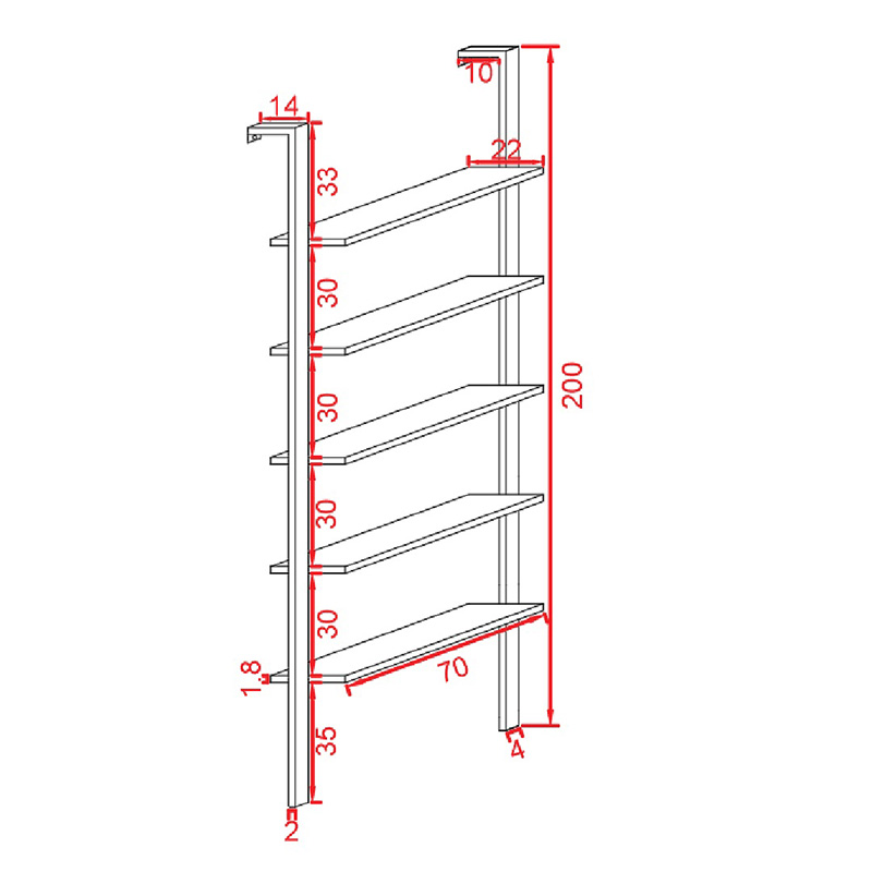 Ραφιέρα Τοίχου Harris pakoworld σε λευκή απόχρωση με χρυσό μεταλλικό σκελετό 60x22x200εκ - Image 5