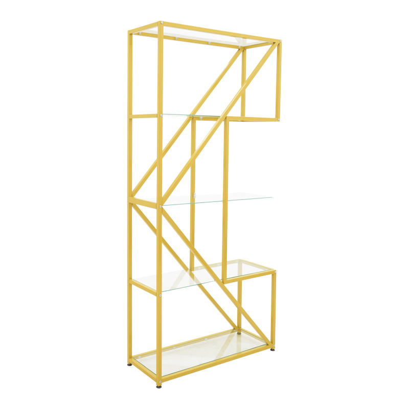 Ραφιέρα Aylan pakoworld γυαλί - μέταλλο σε χρυσή απόχρωση 100x30x200εκ - Image 2