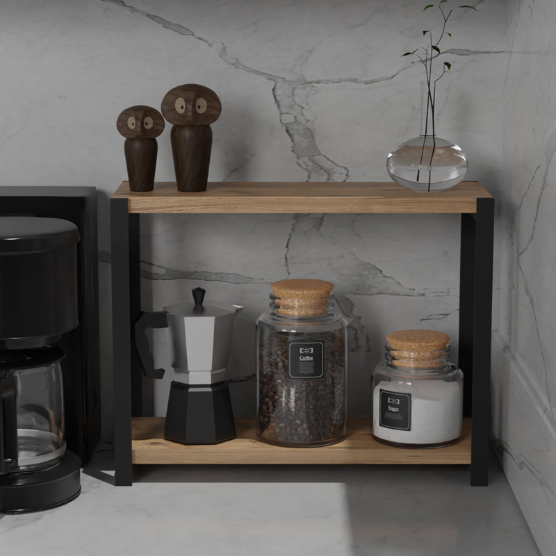 Επιτραπέζια ραφιέρα Lerf pakoworld oak μελαμίνης-μαύρο μέταλλο 48x17x40εκ - Image 2