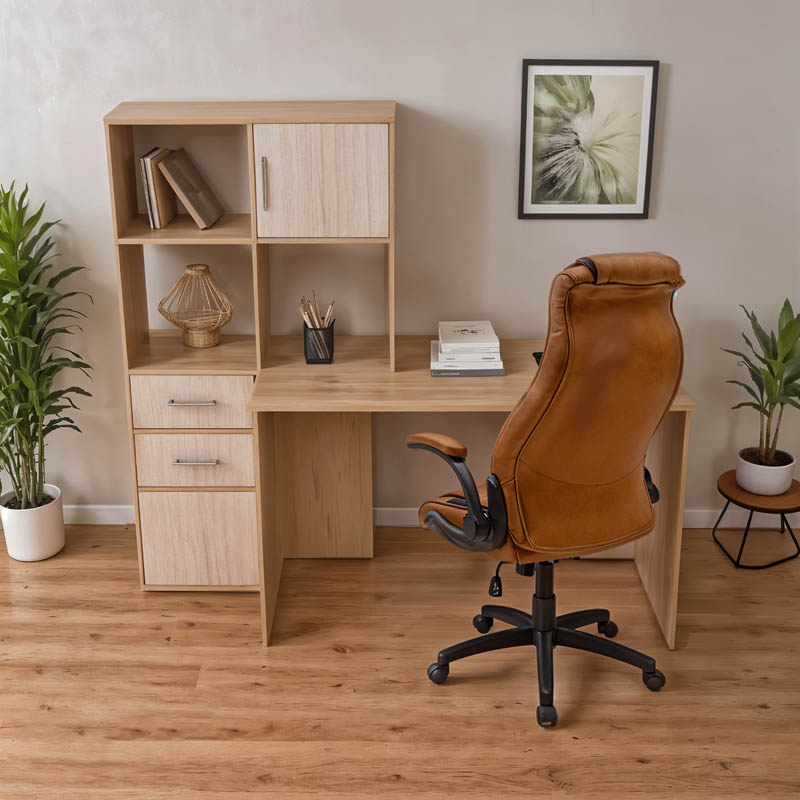 Γραφείο με βιβλιοθήκη Scarlet pakoworld σε sonoma-λευκή απόχρωση 161x60x150εκ - Image 2