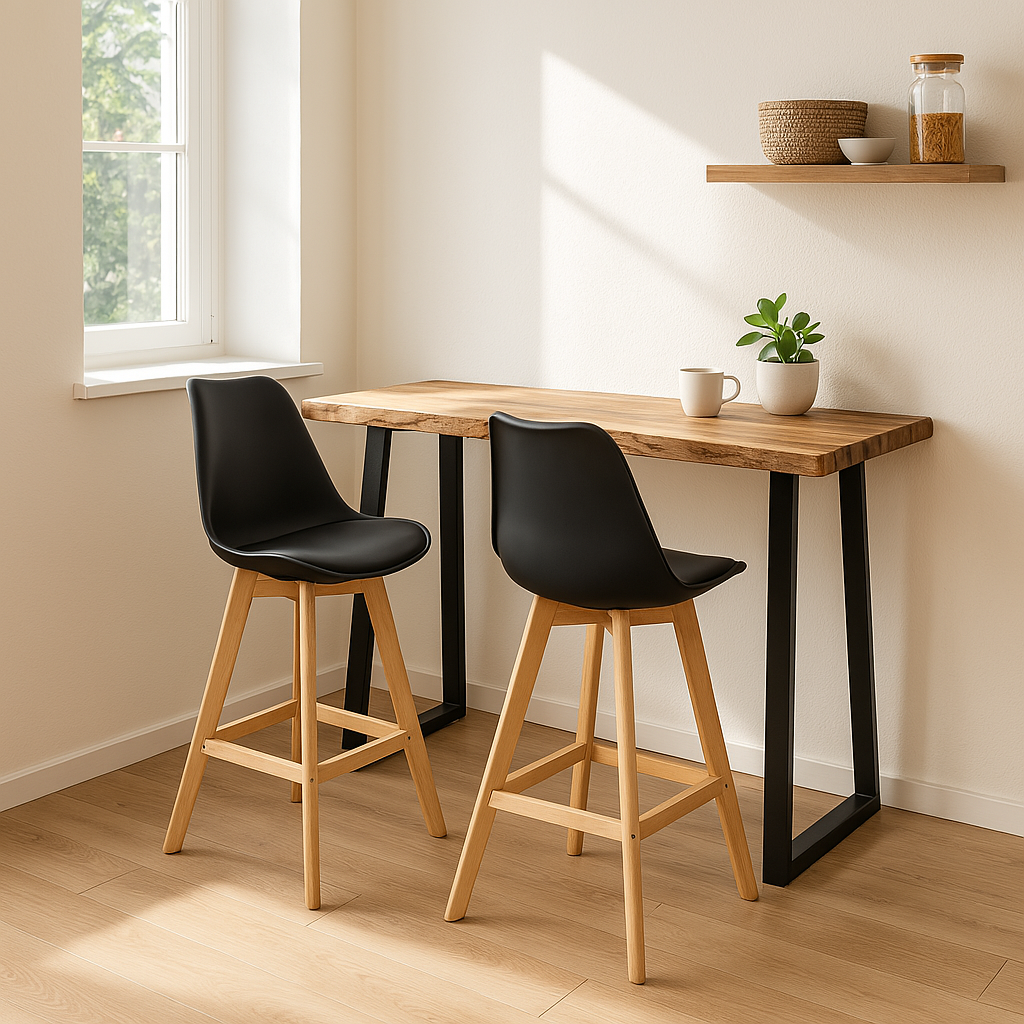 Τραπέζι μπαρ Miles pakoworld μασίφ ξύλο ακακίας 3.7-4εκ σε φυσική απόχρωση με μαύρα μεταλλικά πόδια 120x53x97εκ - Image 2