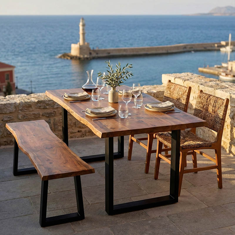 Τραπέζι Miles pakoworld μασίφ ξύλο ακακίας πάχους 3.7-4εκ σε καρυδί απόχρωση με μαύρα μεταλλικά πόδια 160x90x76εκ - Image 2