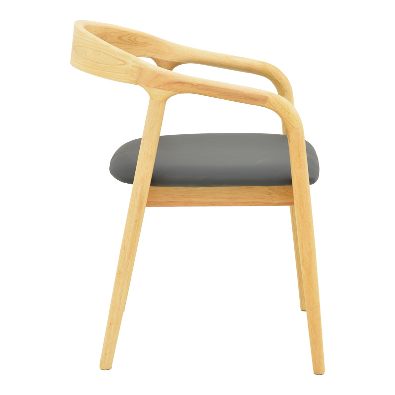 Πολυθρόνα Hogie pakoworld rubberwood σε φυσική απόχρωση με μαύρο pu μαξιλάρι 61x60x76εκ - Image 4