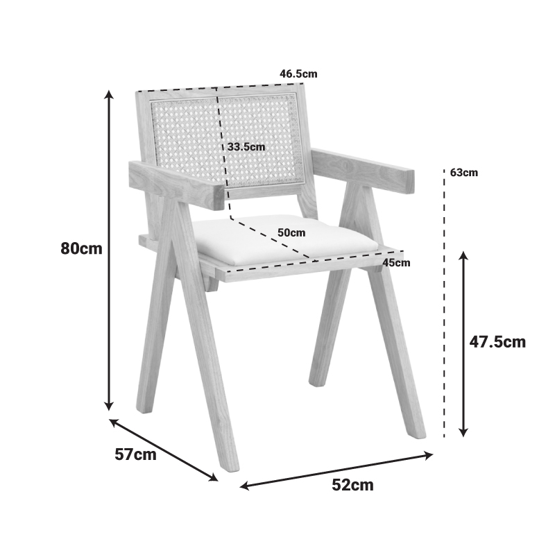 Πολυθρόνα Winslow pakoworld rubberwood σε φυσική απόχρωση-ύφασμα λευκό 51x54x80εκ - Image 2