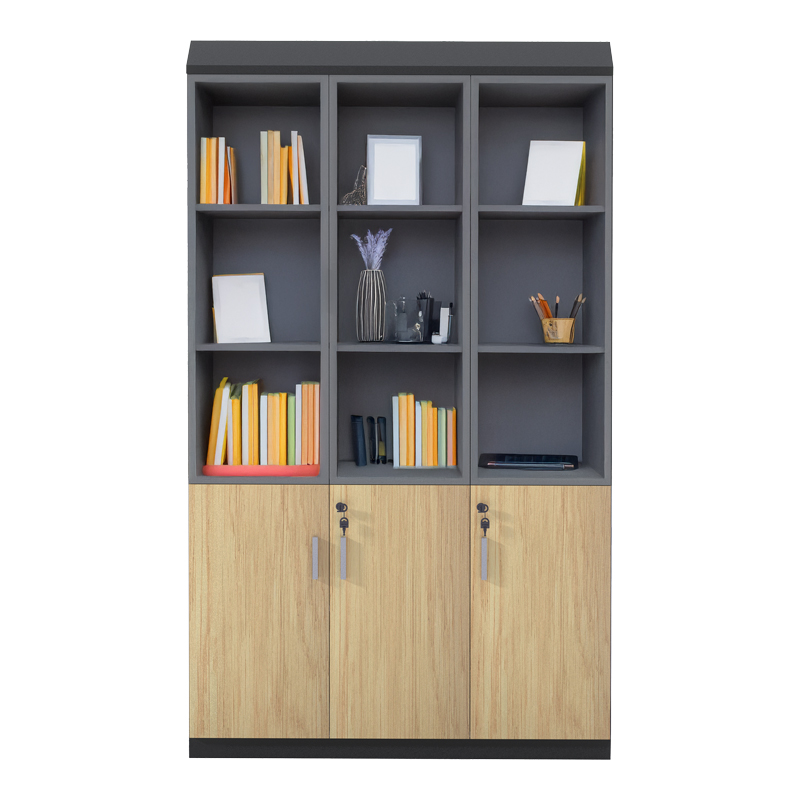 Ντουλάπα γραφείου με γυάλινες πόρτες Lotus pakoworld χρώμα φυσικό - ανθρακί 120x40x200εκ - Image 3