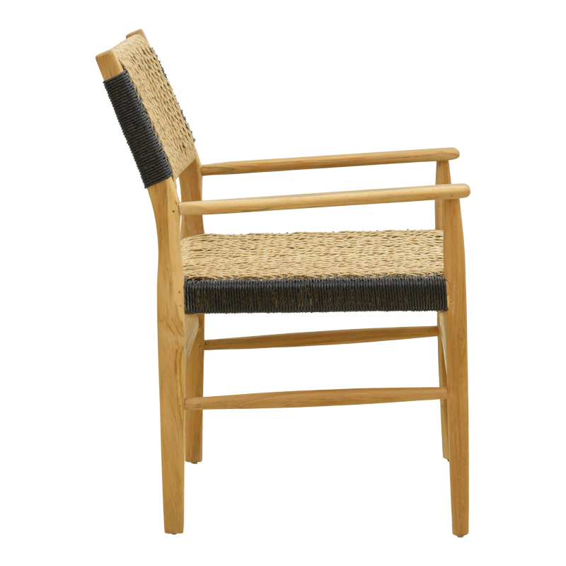 Πολυθρόνα Fermilo pakoworld σκελετός teak ξύλο με pe σχοινί σε φυσική-μαύρη απόχρωση 55x67x86εκ - Image 4