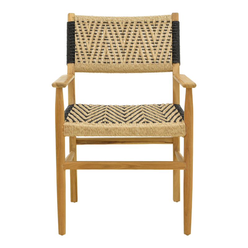 Πολυθρόνα Fermilo pakoworld σκελετός teak ξύλο με pe σχοινί σε φυσική-μαύρη απόχρωση 55x67x86εκ - Image 5