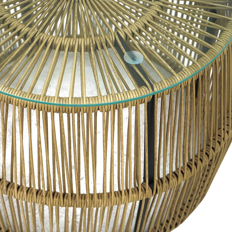 Τραπέζι Adela pakoworld pe wicker-γυαλί σε φυσική απόχρωση Φ47x38εκ - Image 5