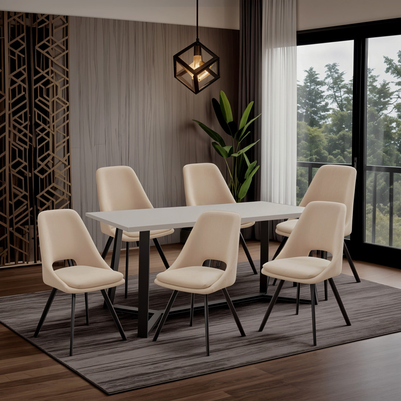 Καρέκλα Initiate pakoworld ύφασμα cream-πόδι μαύρο - Image 2