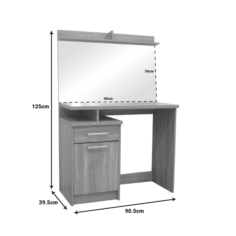 Τουαλέτα κρεβατοκάμαρας Olympus pakoworld με καθρέπτη και σκαμπό σε sonoma απόχρωση 90.5x39.5x75εκ - Image 5