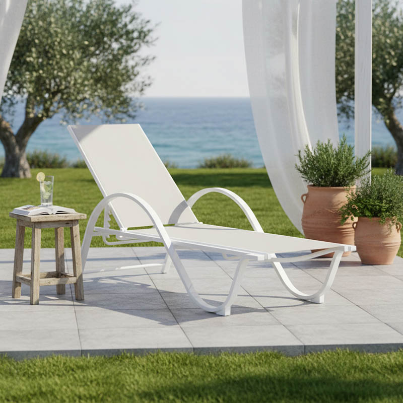 Ξαπλώστρα με μπράτσα Attain pakoworld λευκό αλουμίνιο και textilene σε μπεζ απόχρωση 191x64x32εκ - Image 2