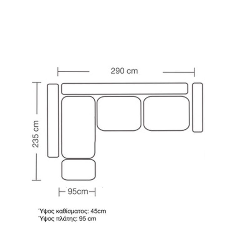 Γωνιακός καναπές δεξιά γωνία Luxury II pakoworld ύφασμα κυπαρισσί-ανθρακί 290x235x95εκ - Image 5