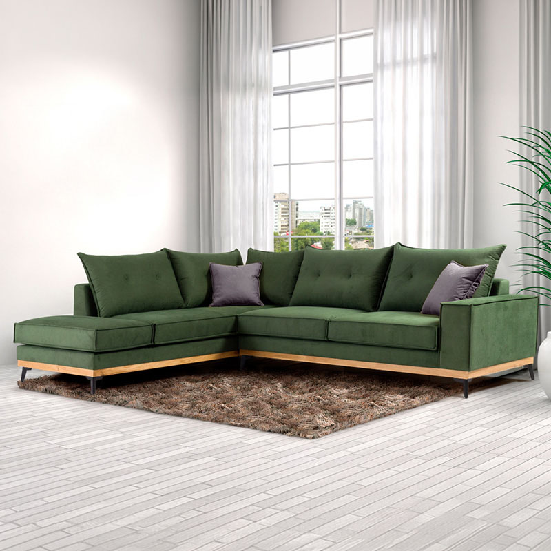 Γωνιακός καναπές δεξιά γωνία Luxury II pakoworld ύφασμα κυπαρισσί-ανθρακί 290x235x95εκ