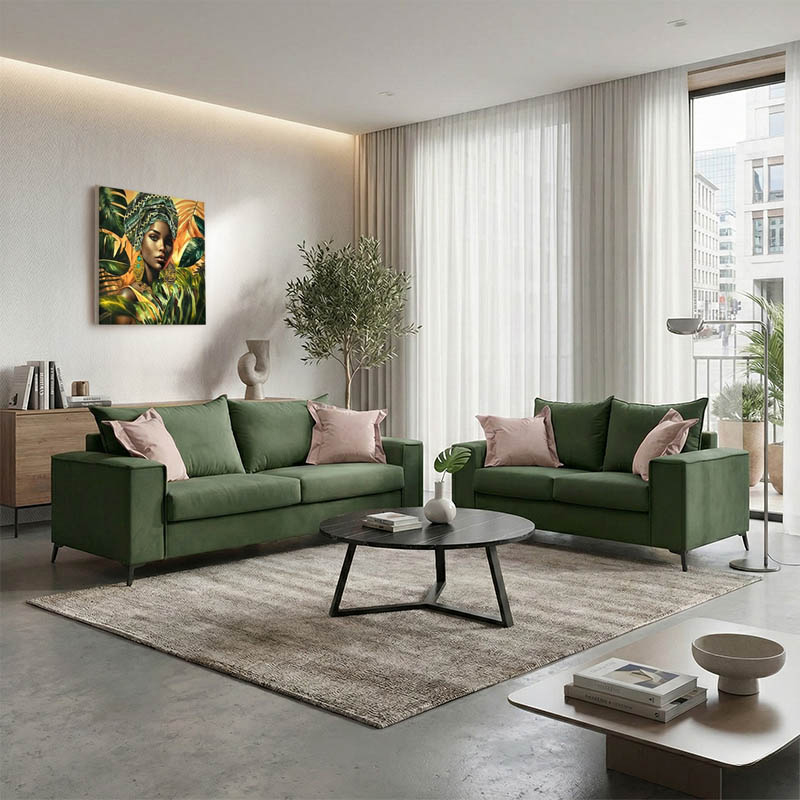 Σετ σαλονιού 2τεμ Verona pakoworld κυπαρισσί ύφασμα με μαξιλάρια σε κρεμ απόχρωση - Image 2