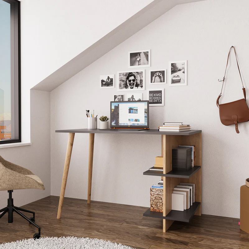 Γραφείο εργασίας Volet pakoworld σε oak- ανθρακί απόχρωση 114x56x76εκ - Image 2