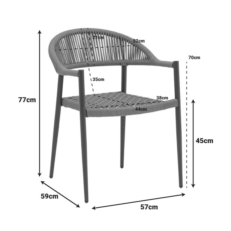 Πολυθρόνα Freiburg pakoworld αλουμίνιο μαύρο-σχοινί φυσικό-κεραμιδί - Image 3