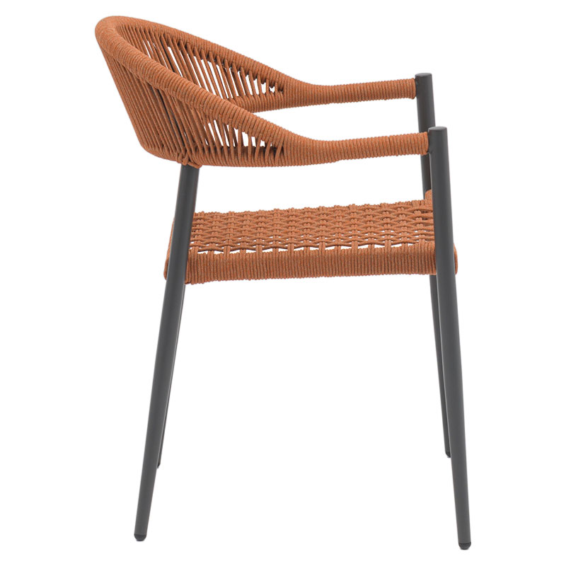 Πολυθρόνα Freiburg pakoworld αλουμίνιο μαύρο-σχοινί φυσικό-κεραμιδί - Image 5