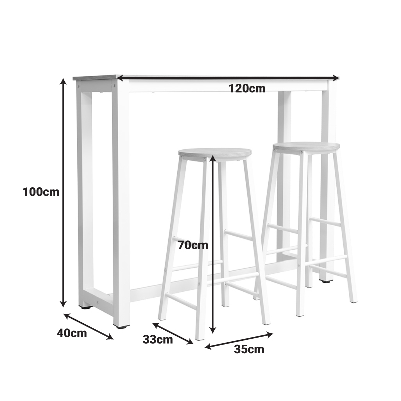 Σετ τραπέζι μπαρ Marle pakoworld 3τμχ φυσικό-λευκό πόδι 120x40x100εκ - Image 4