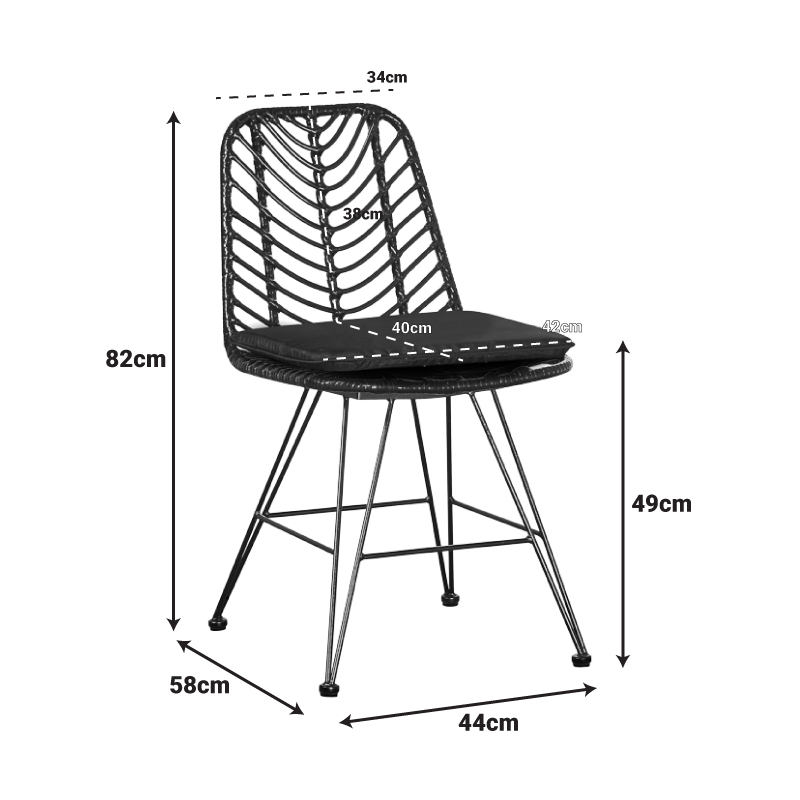 Καρέκλα κήπου Naoki pakoworld με μαξιλάρι pe μαύρο-μέταλλο μαύρο πόδι 44x58x82εκ - Image 2