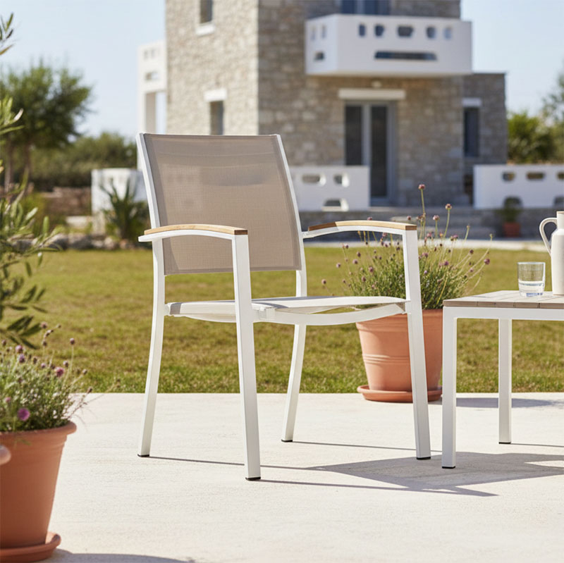Πολυθρόνα Azelie pakoworld αλουμινίου σε απόχρωση textilene μπεζ και πόδι λευκό 56x75x88εκ - Image 2