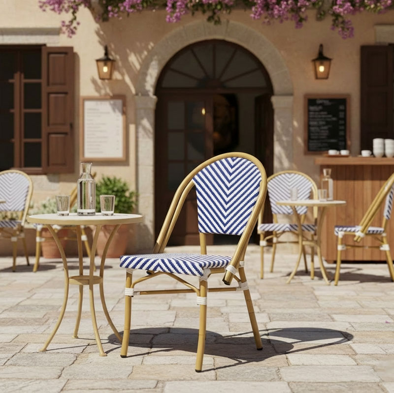 Καρέκλα Uamrin pakoworld στοιβαζόμενη φυσικό αλουμίνιο-λευκό και μπλε pe rattan 46x57x85εκ - Image 2