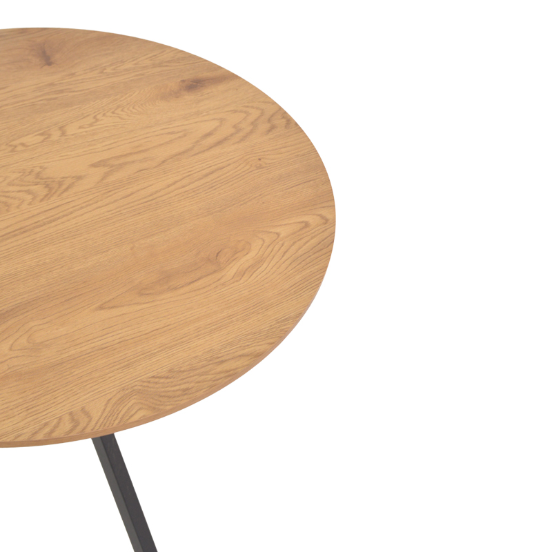 Τραπέζι Xuson pakoworld φυσικό mdf-πόδι μαύρο μέταλλο Φ80x75εκ - Image 5