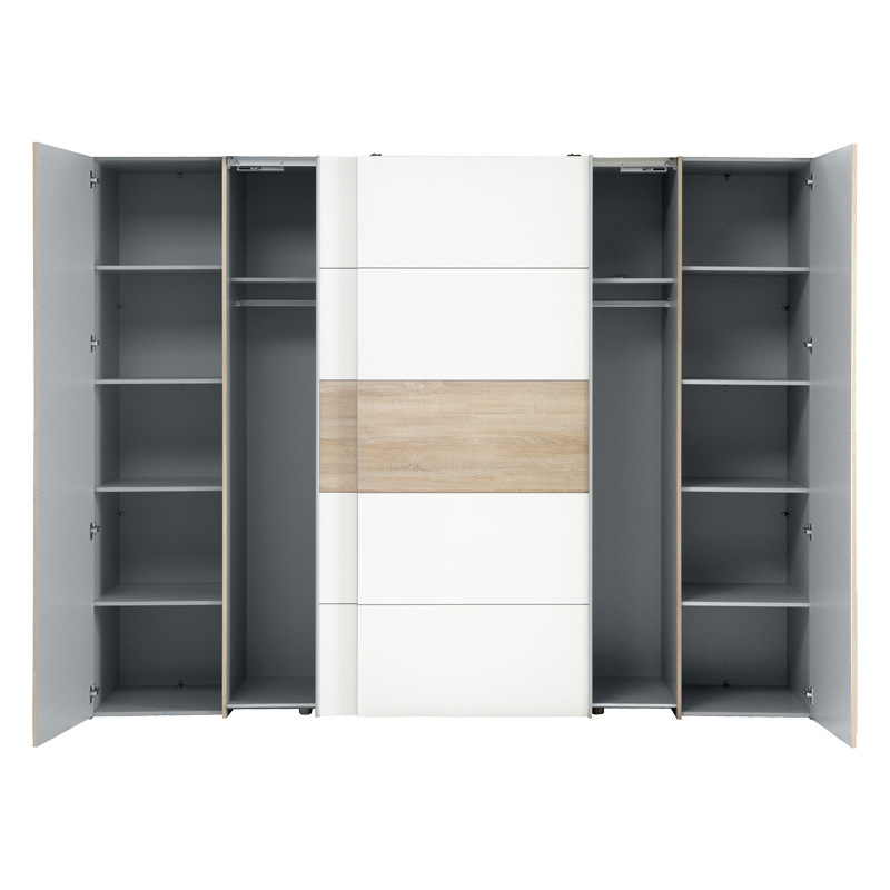 Ντουλάπα ρούχων Verzo pakoworld τετράφυλλη oak-λευκό μελαμίνης 270,5x61.5x210.5εκ - Image 4