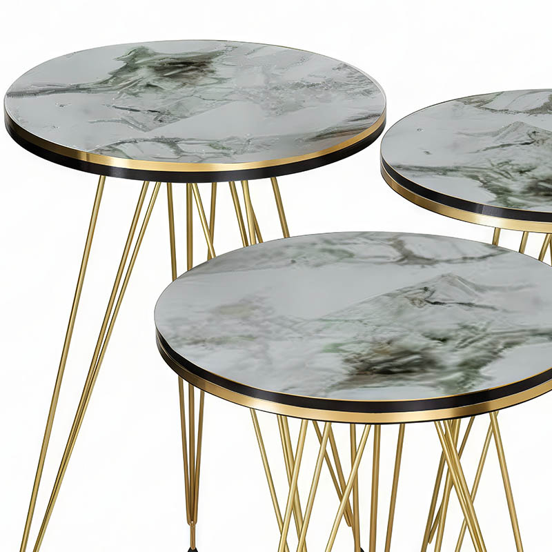 Βοηθητικά τραπέζια Wakmi pakoworld σετ 3τεμ λευκό μπεζ μαρμάρου μελαμίνης-χρυσό μέταλλο - Image 3