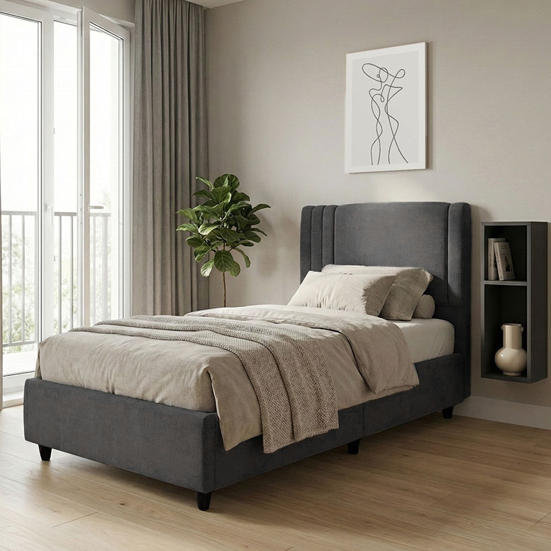 Κρεβάτι με αποθηκευτικό χώρο Lineo pakoworld μπουκλέ σε ανθρακί απόχρωση 120x200εκ - Image 2