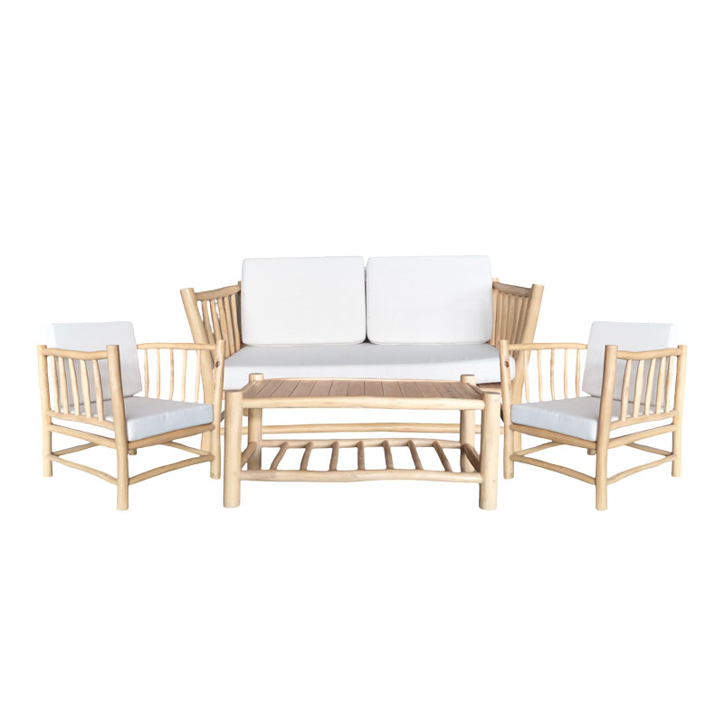 Σαλόνι Mayorka pakoworld σετ 4 τεμαχίων φυσικό teak ξύλο-λευκό μαξιλάρι - Image 2