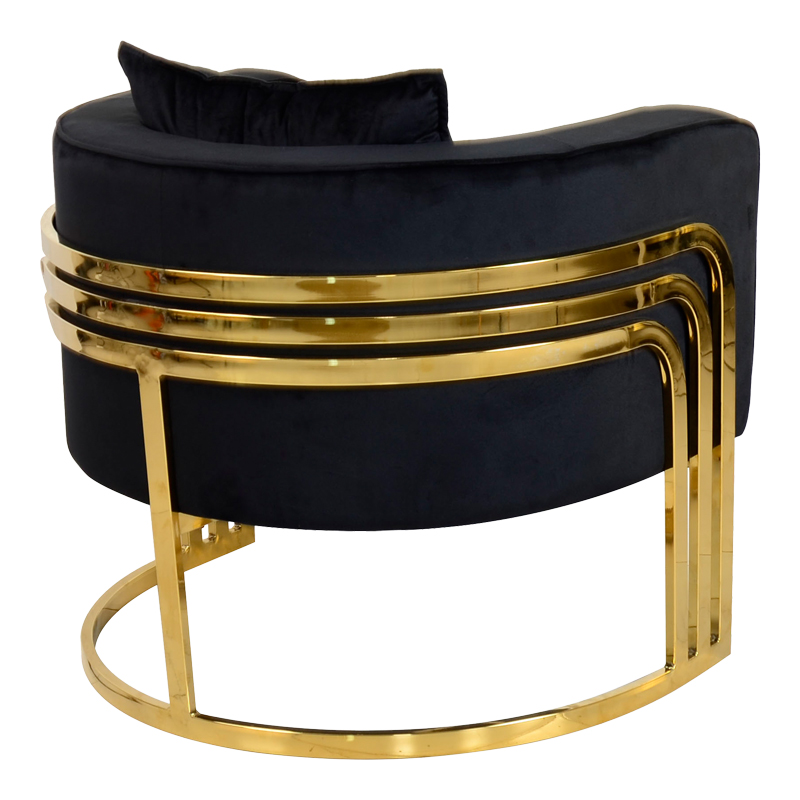 Πολυθρόνα Roblu pakoworld χρυσό μέταλλο και βελούδο σε μαύρη απόχρωση 72x77.4x70εκ - Image 2