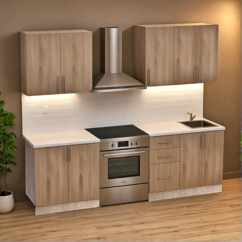 Σύνθεση κουζίνας Festa V pakoworld μελαμίνη σε sonoma απόχρωση και πάγκο σε ανοιχτό γκρι 180x60x85εκ - Image 2