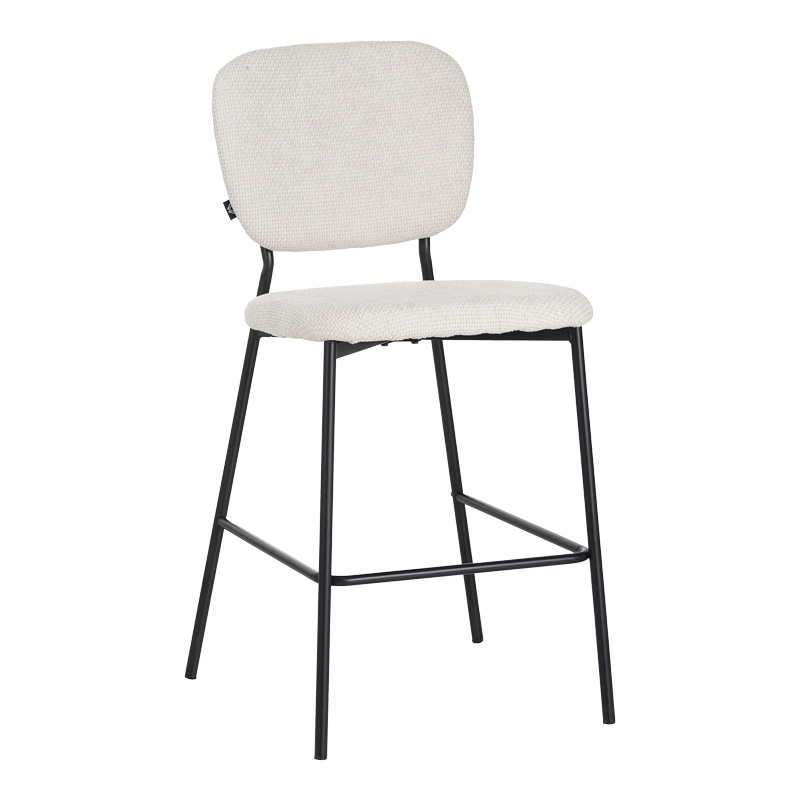 Σκαμπό μπαρ Cathair pakoworld μπουκλέ ύφασμα σε μπεζ απόχρωση με μαύρα μεταλλικά πόδια 48x54x100εκ - Image 2