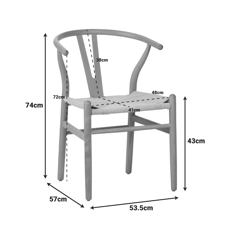 Καρέκλα Wishbone pakoworld rubberwood-σχοινί σε μαύρη απόχρωση 53.5x57x74εκ - Image 2