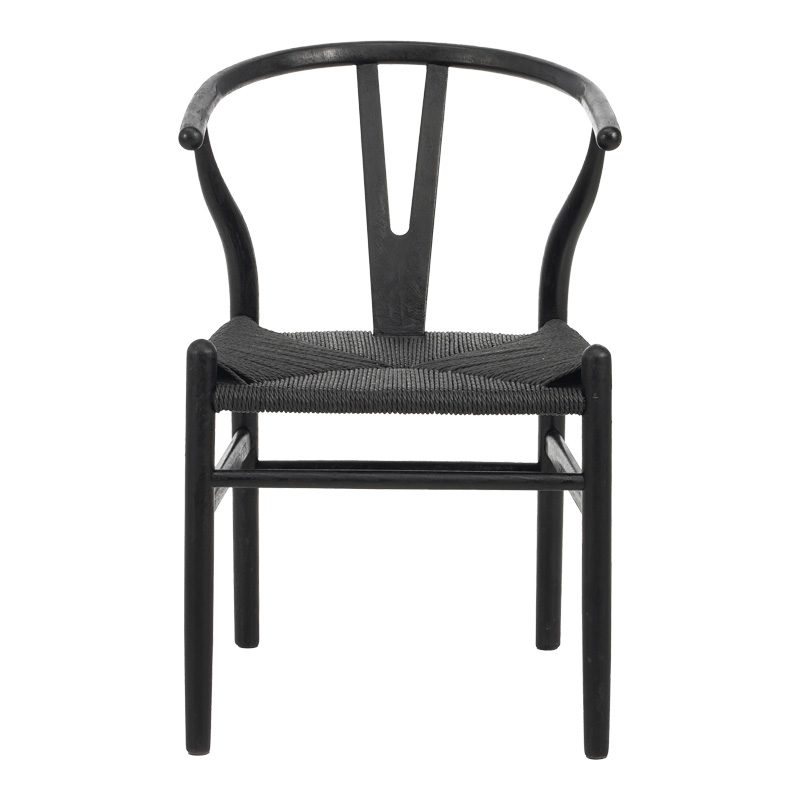 Καρέκλα Wishbone pakoworld rubberwood-σχοινί σε μαύρη απόχρωση 53.5x57x74εκ - Image 4