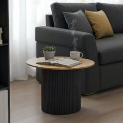 Τραπέζι σαλονιού Dovel pakoworld mdf σε sonoma-μαύρο μέταλλο Φ70x45εκ