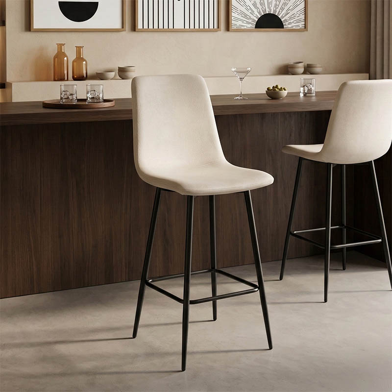 Σκαμπό μπαρ Grato pakoworld ύφασμα μπεζ-πόδι μαύρο μεταλλικό 43.5x55x114εκ