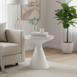 Βοηθητικό τραπέζι Coozlin Inart sintered stone σε απόχρωση λευκό μαρμάρου με λευκό μέταλλο Φ50x50εκ