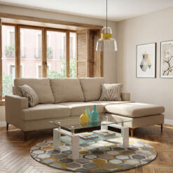 Γωνιακός καναπές με σκαμπό Slim pakoworld υφασμάτινος χρώμα μπεζ με μαξιλάρια 185x140x70εκ