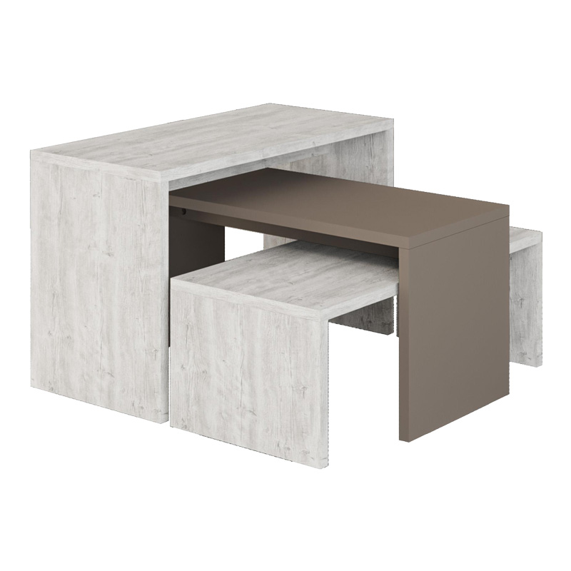 Τραπέζια σαλονιού Kantar pakoworld σετ 3τεμ σε λευκό antique - μόκα απόχρωση 65x30x39εκ - Image 2