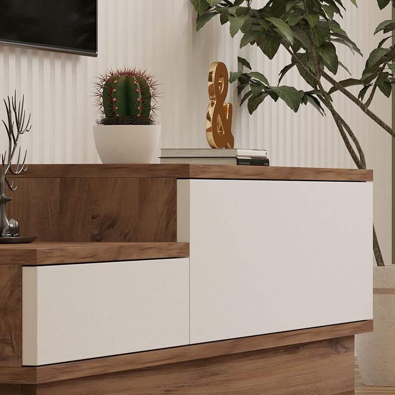 Έπιπλο τηλεόρασης Eclipse pakoworld σε κρεμ-oak απόχρωση 160x35x35εκ - Image 4