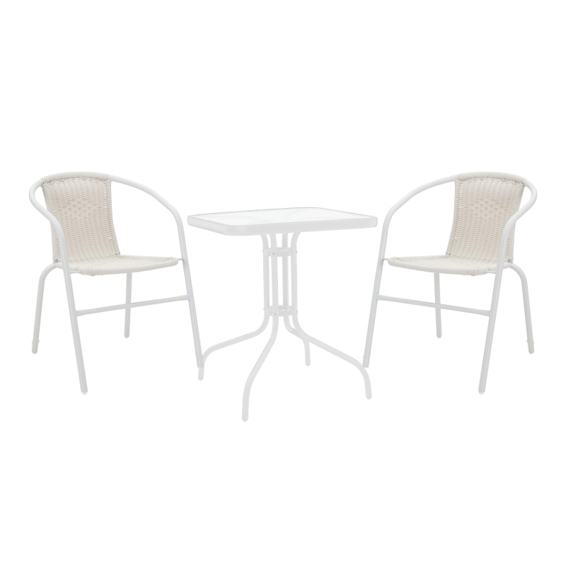 Τραπεζαρία Watson-Obbi pakoworld σετ 3τεμ μέταλλο λευκό- γυαλί 70x70x70εκ - Image 2